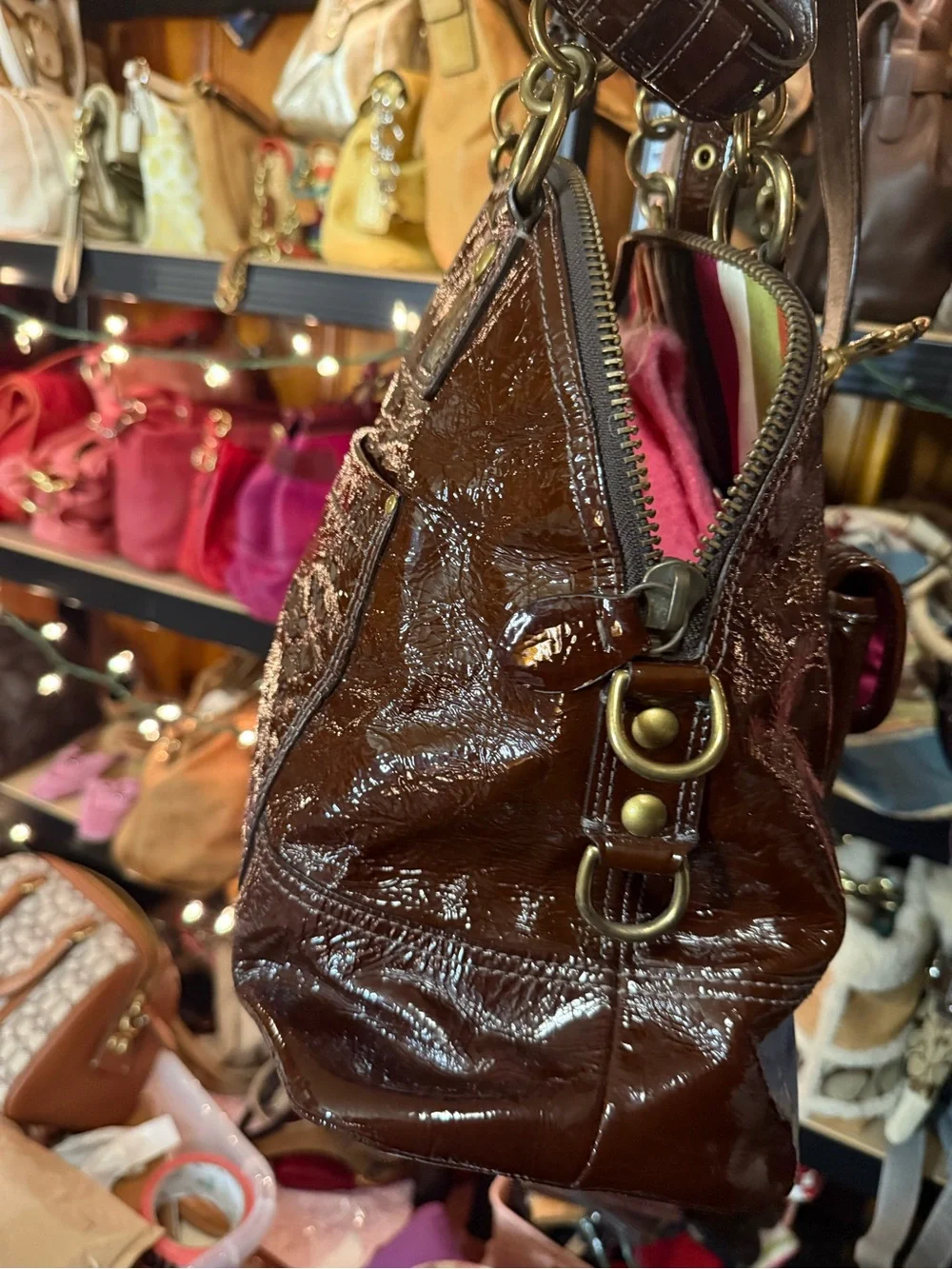 Coach Francine Legacy Patent Leather Satchel Bag - Brown